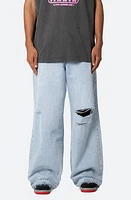 mnml Baggy Rave Ripped Wide Leg Jeans Light Blue at Nordstrom,