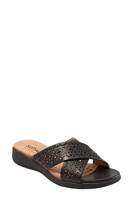 SoftWalk Tillman Leather Cross Strap Slide Sandal Black Laser at Nordstrom,