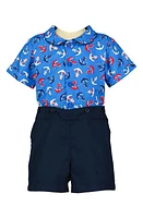 Rachel Riley Anchor Print Cotton Shirt & Shorts Set Blue at Nordstrom,