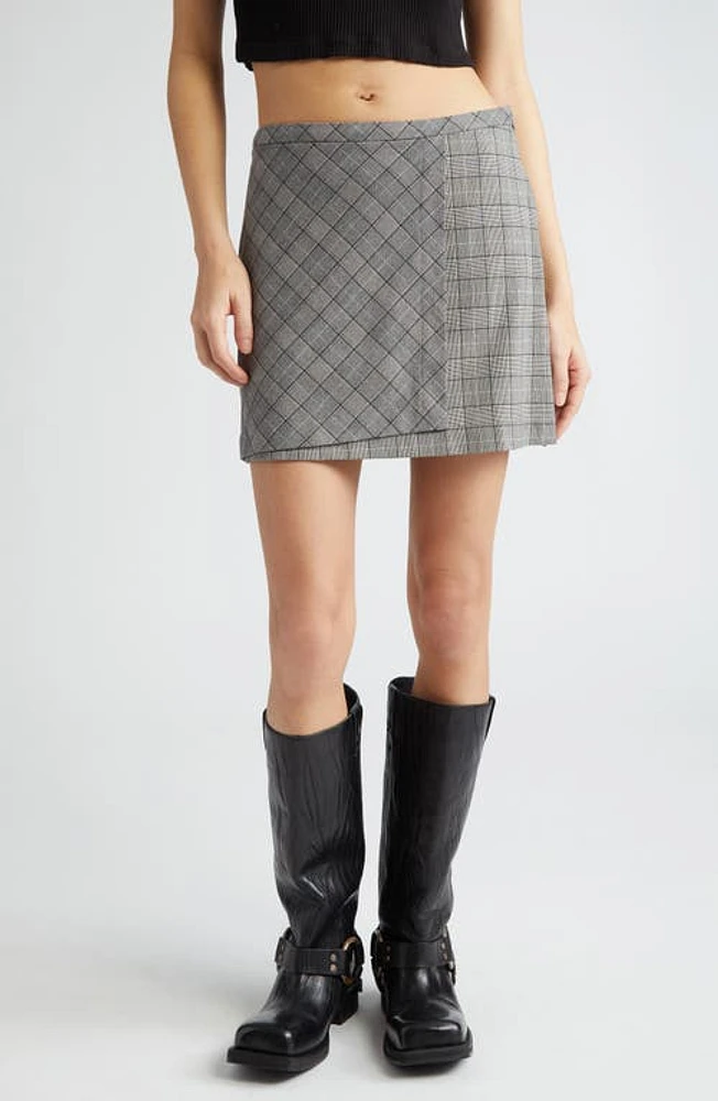 Ganni Mixed Check Miniskirt Frost Gray at Nordstrom, Us