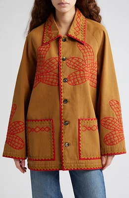 Bode Maple Embroidered Field Coat in Brown Red at Nordstrom, Size Medium