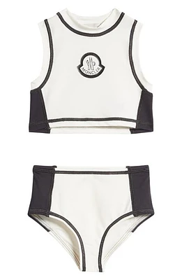 Moncler Kids' Two-Tone Two-Piece Tankini Swimsuit Grey at Nordstrom, Y