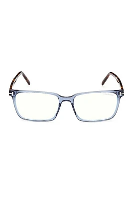 TOM FORD 55mm Rectangular Blue Light Blocking Glasses in Shiny Blue at Nordstrom