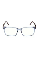 TOM FORD 55mm Rectangular Blue Light Blocking Glasses in Shiny Blue at Nordstrom