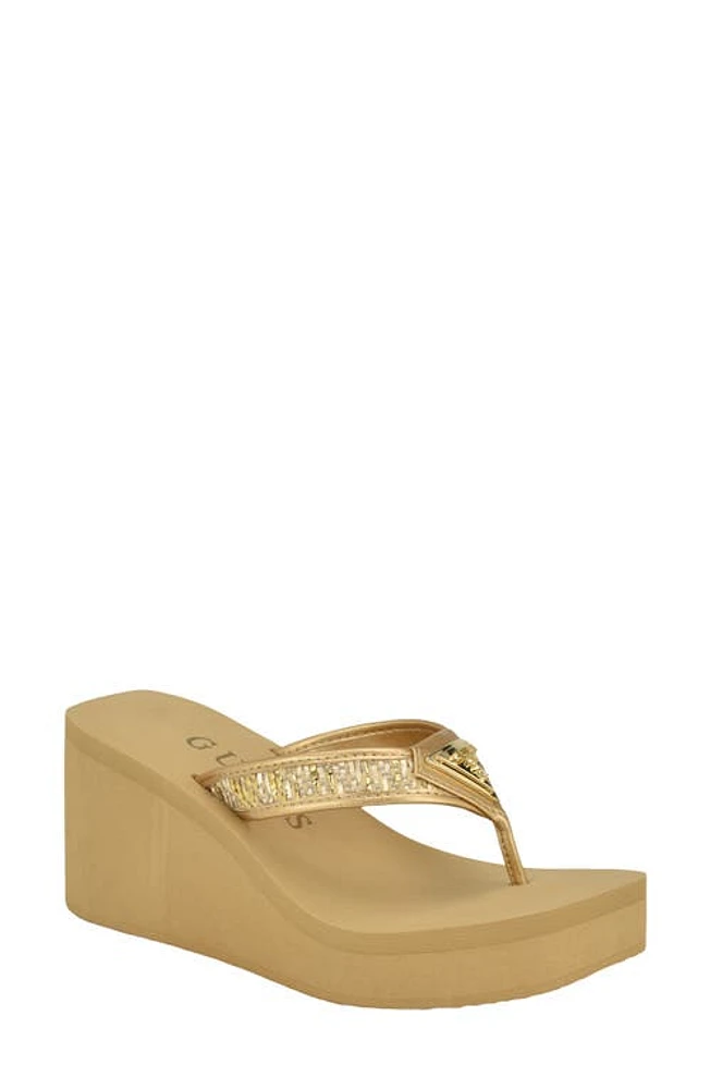 GUESS Demmey Platform Wedge Flip Flop Gold at Nordstrom,