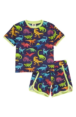 Boardies Kids' Dinosaur Print Organic Cotton Blend T-Shirt & Shorts Multi at Nordstrom,