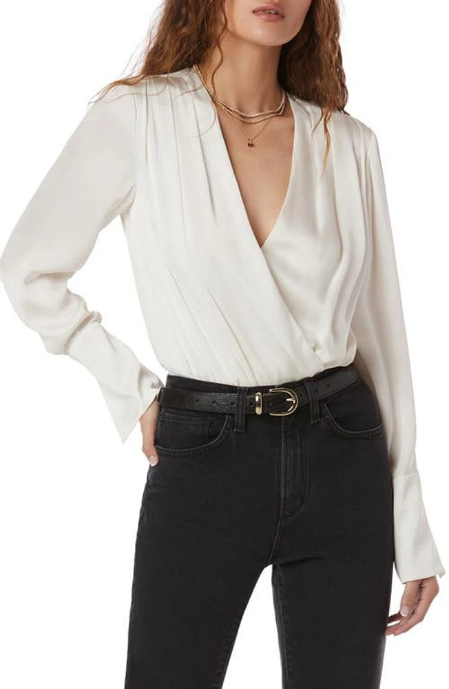 Favorite Daughter Surplice Long Sleeve Satin Bodysuit at Nordstrom,