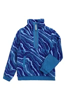 zella Kids' High Pile Fleece Half Zip Sweater in Blue Calm Obsidian Print at Nordstrom, Size Xl