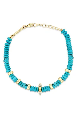 Zoë Chicco Beaded Turquoise Bracelet in 14K Yellow Gold at Nordstrom, Size 7