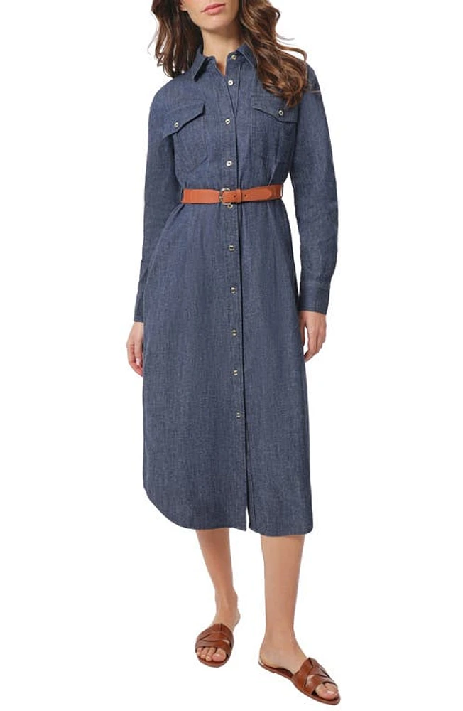 Jones New York Long Sleeve Chambray Shirtdress in Indigo - Dark Wash at Nordstrom, Size X-Large P