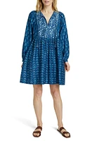 Faherty Solstice Mixed Print Long Sleeve Cotton & Silk Minidress Sunburst Mix at Nordstrom,