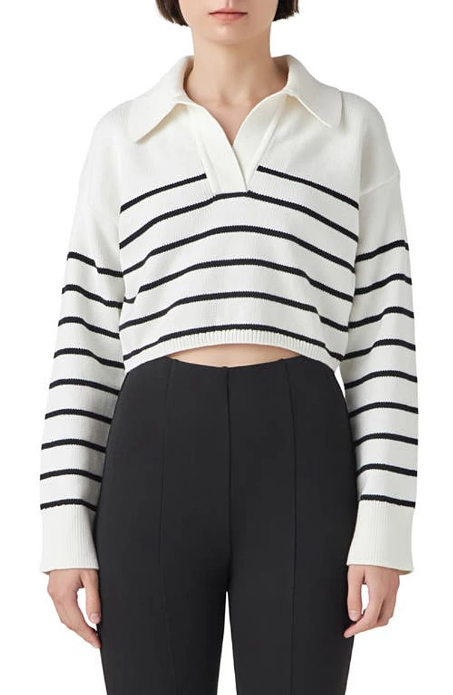 Grey Lab Stripe Cotton Blend Crop Sweater Cream/Black at Nordstrom,