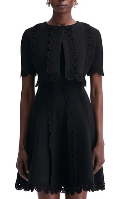 Oscar de la Renta Lace Scallop Detail Short Sleeve Jacket Black at Nordstrom,