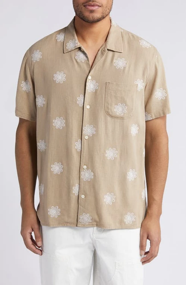 Treasure & Bond Embroidered Camp Shirt Tan Burrow Lacey Floral at Nordstrom,