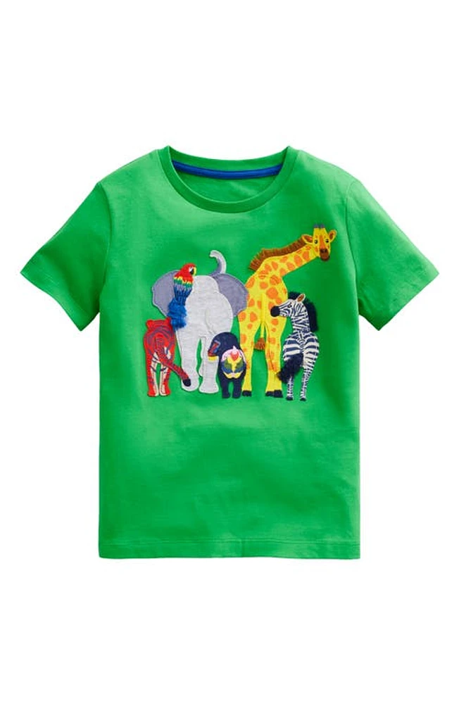 Mini Boden Kids' Animal Appliqué Cotton T-Shirt Sapling Green Animals at Nordstrom,