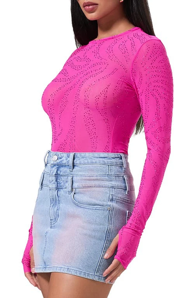 AFRM Kaylee Rhinestone Mesh Top Glow Pink at Nordstrom,