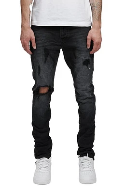 PURPLE BRAND Drop Fit Mid Rise Skinny Jeans Black Repair at Nordstrom, X