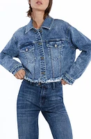 HINT OF BLU Frayed Crop Denim Jacket Blue at Nordstrom,