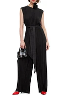 & Other Stories Plissé Sleeveless Wide Leg Jumpsuit Black Dark at Nordstrom,