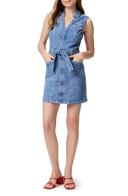 PAIGE Kelsee Tie Belt Sleeveless Denim Mini Shirtdress Viva at Nordstrom,