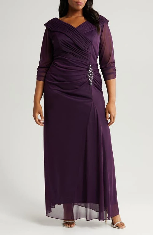 Alex Evenings Rhinestone Detail Portrait Collar Gown Eggplant at Nordstrom,