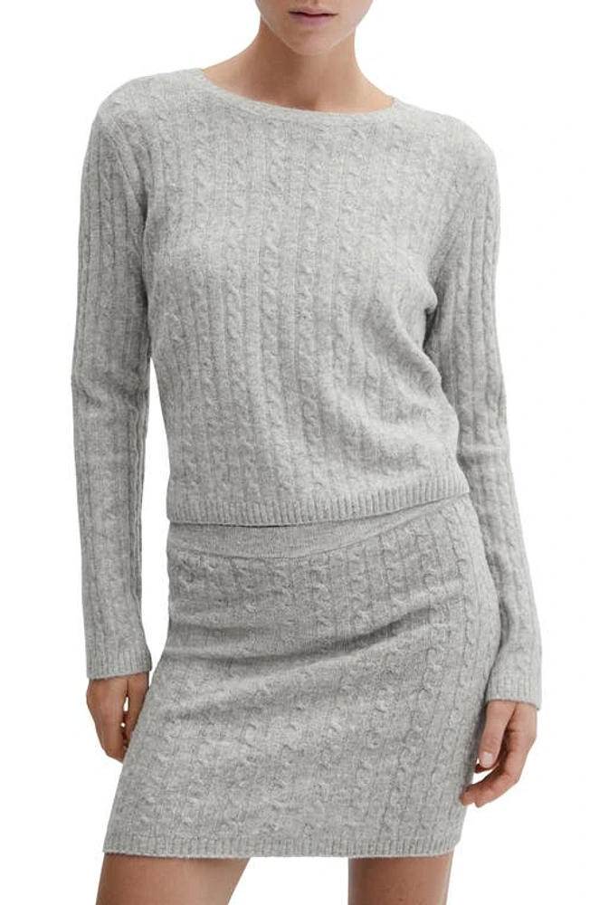 MANGO Crewneck Cable Sweater in Light Heather Grey at Nordstrom, Size Xx-Small