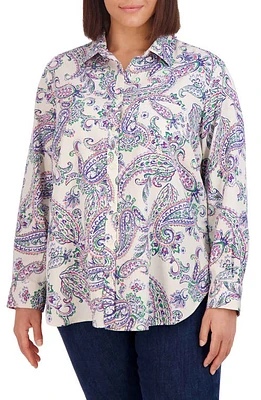 Foxcroft Paisley Cotton Sateen Boyfriend Button-Up Shirt Blue Multi at Nordstrom,