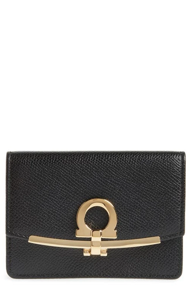 FERRAGAMO Icona Leather Card Case in Nero at Nordstrom