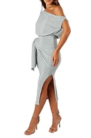 Petal & Pup Santiago Metallic Side Tie One-Shoulder Midi Dress at Nordstrom,