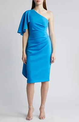 Black Halo Odella One-Shoulder Sheath Cocktail Dress Cerulean Blue at Nordstrom,