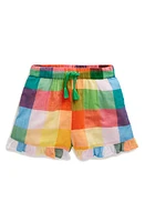 Mini Boden Kids' Check Frill Hem Shorts Bright Neon Multigingham at Nordstrom,