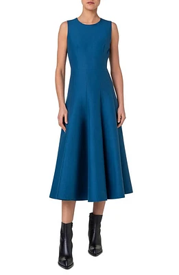 Akris Cotton & Silk Blend Double Face Fit Flare Midi Dress Medium Denim at Nordstrom,