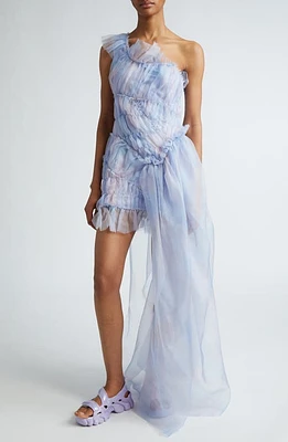 Collina Strada Jazelle One-Shoulder Silk Tulle Minidress in Periwinkle Plaid at Nordstrom, Size Small