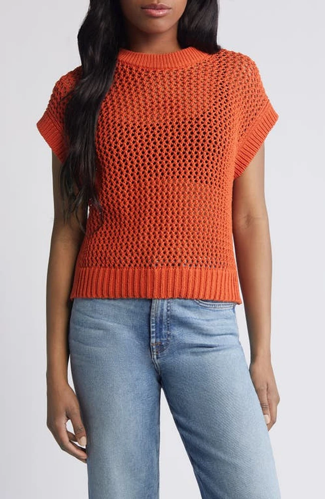 Madewell Open Stitch Short Sleeve Sweater Dark Copper at Nordstrom,