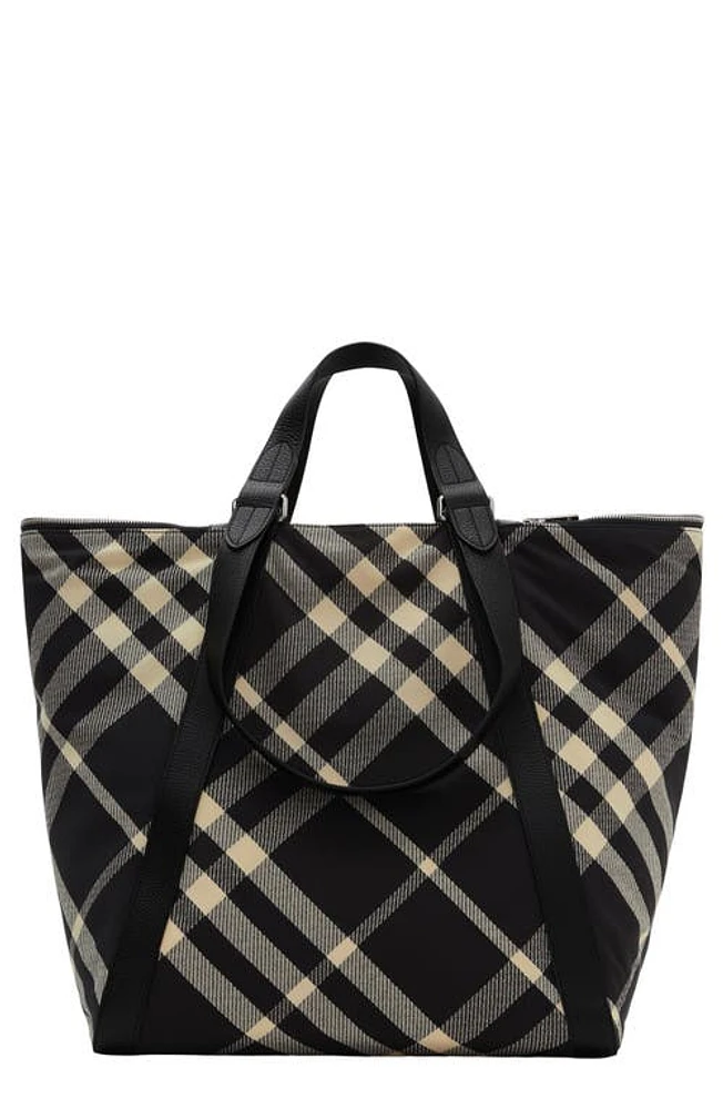 burberry Festival Jacquard Check Canvas Tote in Black/Calico at Nordstrom