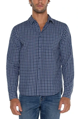 Liverpool Los Angeles Plaid Stretch Button-Up Shirt Blue White Mult at Nordstrom,