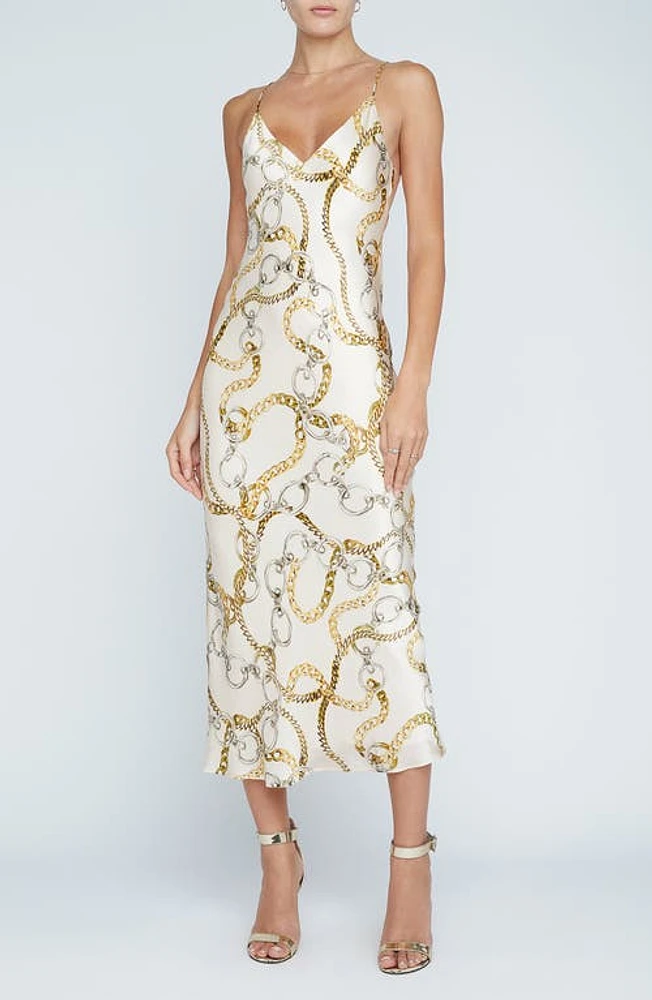 L'AGENCE Seridie Chain Print Silk Midi Slipdress Ecru/Multi Oversized at Nordstrom,