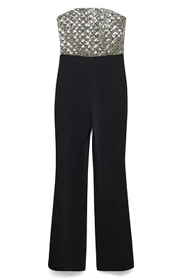 MANGO Sequin Bodice Strapless Jumpsuit Black at Nordstrom,