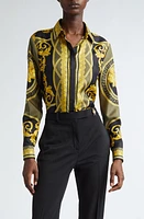 Versace Barocco Print Silk Satin Button-Up Shirt Gold at Nordstrom, Us