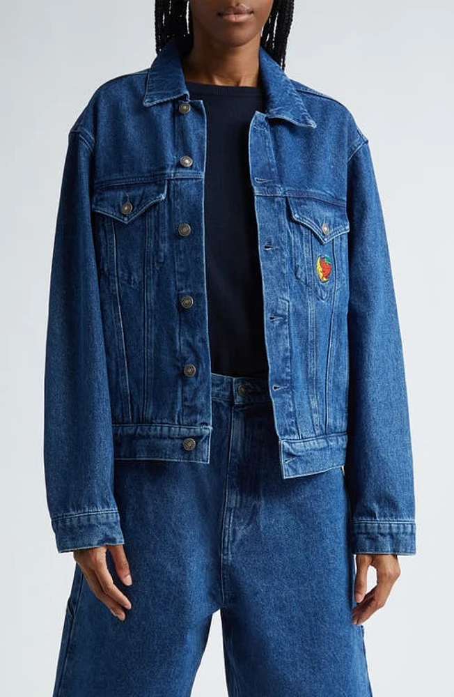 Sky High Farm Workwear Gender Inclusive Perennial Logo Denim Trucker Jacket Blue at Nordstrom,