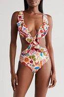 FARM Rio Bright Farm Cutout One-Piece Swimsuit in Bright Farm Beige at Nordstrom, Size Small