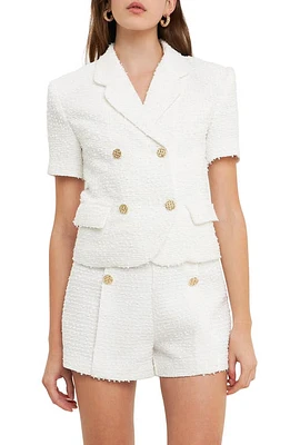 Endless Rose Double Breasted Short Sleeve Tweed Blazer White at Nordstrom,