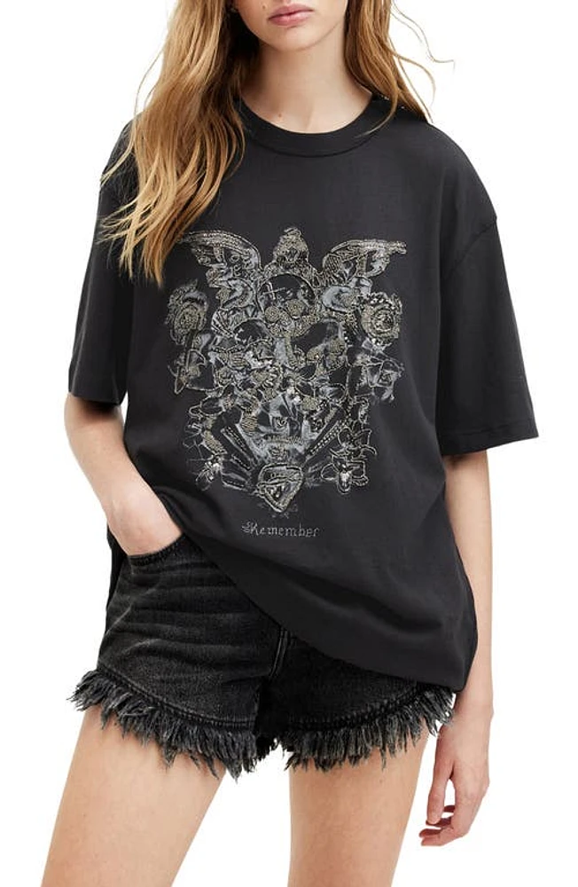 AllSaints Covenant Oversize Embellished Cotton Graphic T-Shirt Washed Black at Nordstrom,