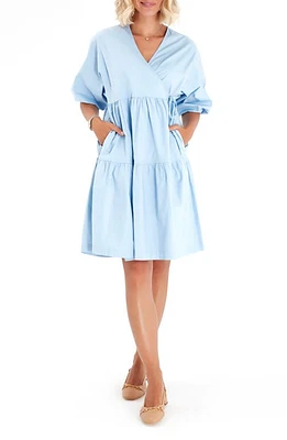 Accouchée Tie Waist A-Line Maternity/Nursing Wrap Dress in Baby Blue at Nordstrom