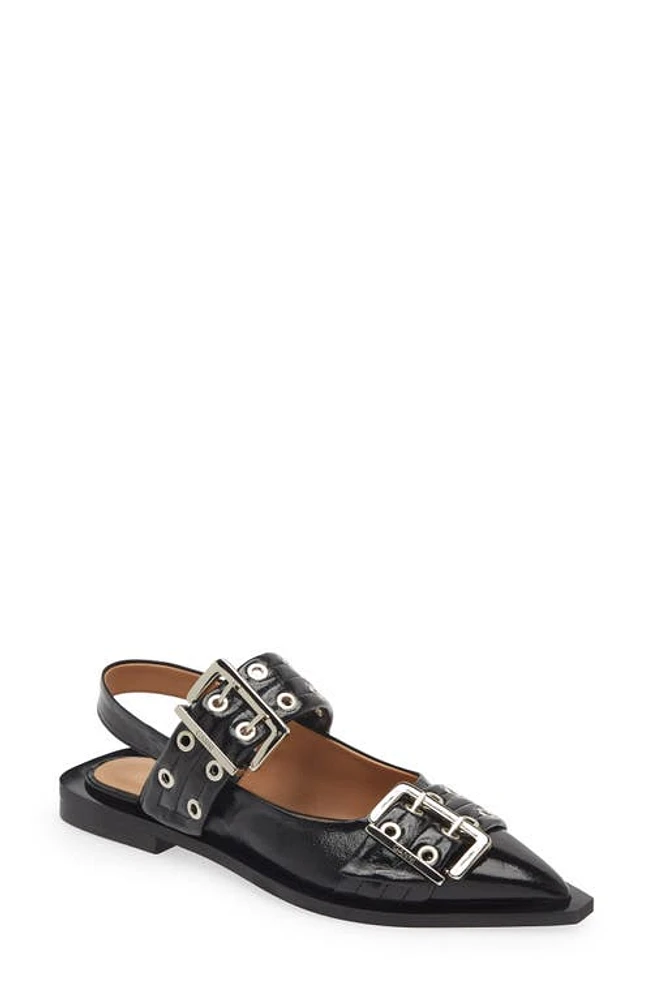 Ganni Chunky Buckle Slingback Ballerina Flat Black at Nordstrom,