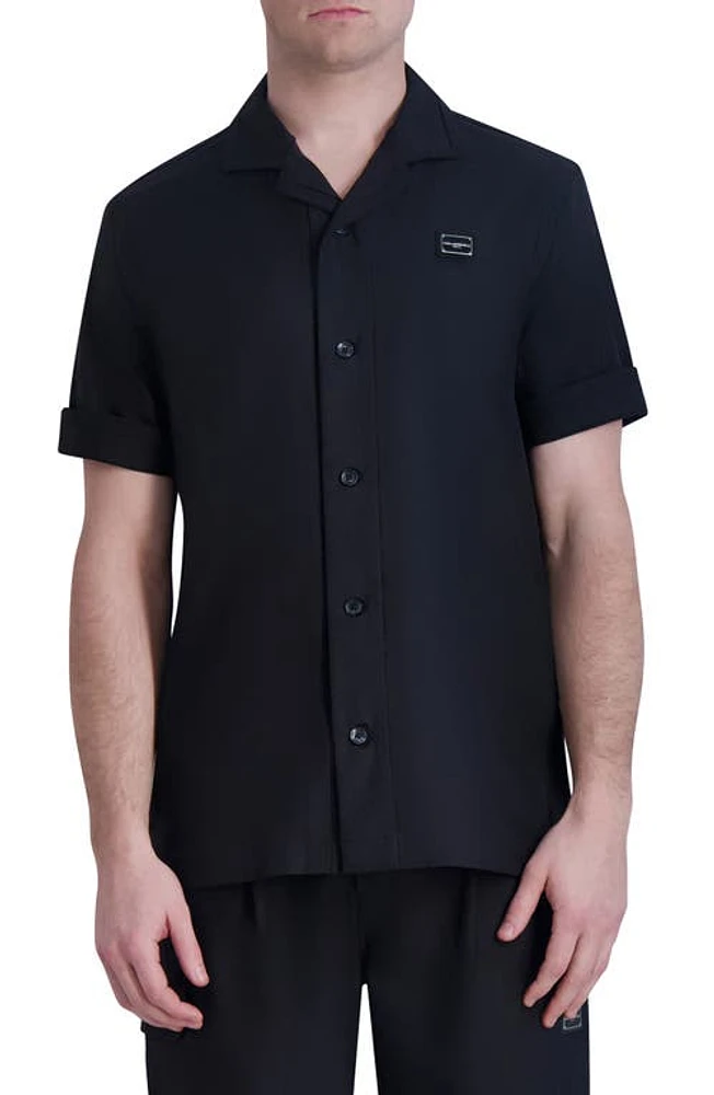 Karl Lagerfeld Paris Solid Black Stretch Camp Shirt at Nordstrom,