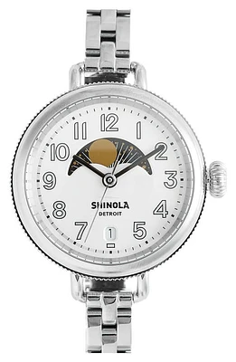 Shinola The Birdy Moon Phase Bracelet Watch, 34mm in Light Silver at Nordstrom