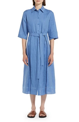 Max Mara Leisure Nocino Belted Linen Shirtdress Sky Blue at Nordstrom,