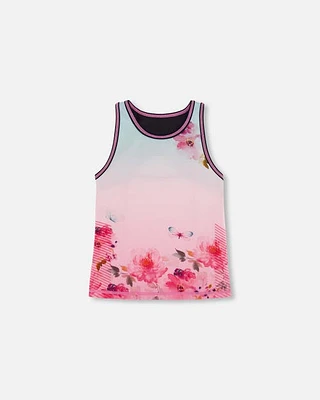 Deux Par Deux Girl's Athletic Tank Gradient Pink Printed Big Flowers in Gradient Pink Big Flowers at Nordstrom