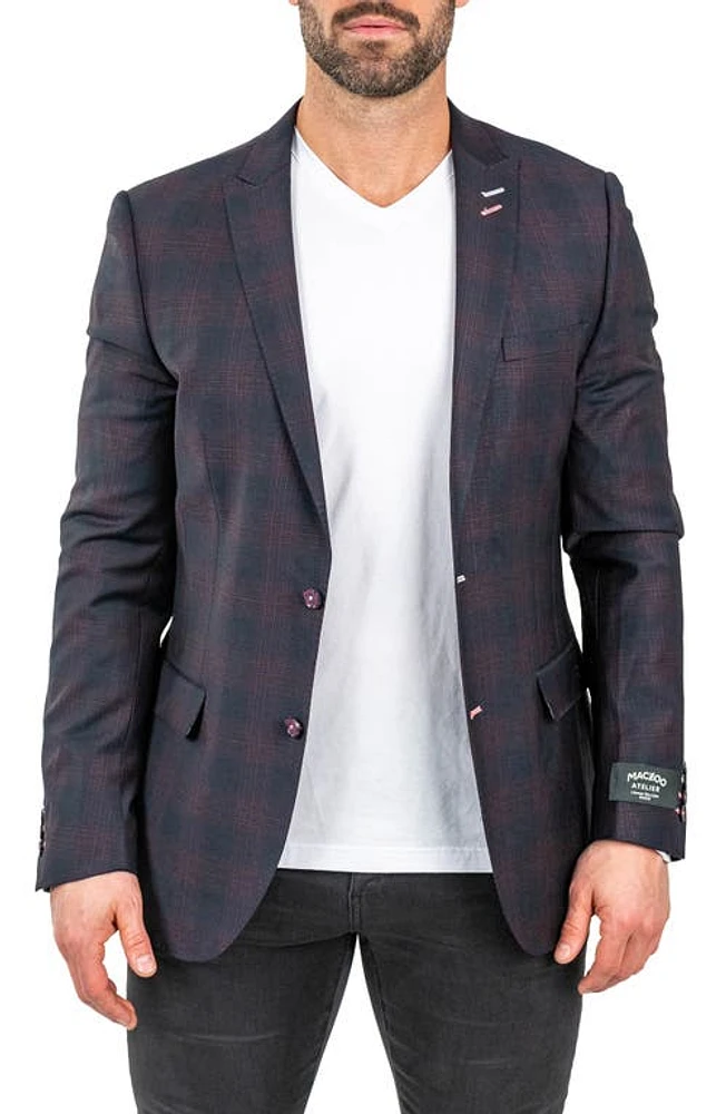 Maceoo Descartes Plaid Wool Blend Blazer in Red/navy Plaid at Nordstrom, Size Medium